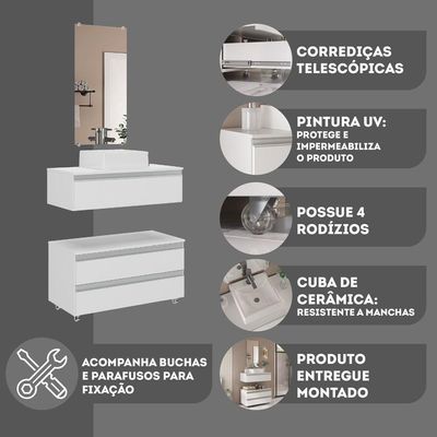 Conjunto De Gabinete Banheiro Creta 80cm (gabinete+cuba+espelheira) Branco Inteiro