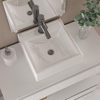 Conjunto De Gabinete Banheiro Creta 80cm (gabinete+cuba+espelheira) Branco Inteiro
