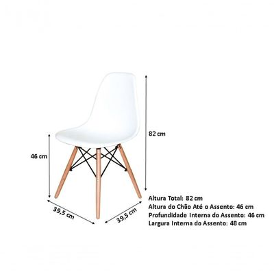 Conjunto De Mesa De Jantar Eames Eiffel Redonda 100cm Tampo De Madeira Branco Com 5 Cadeiras Brancas