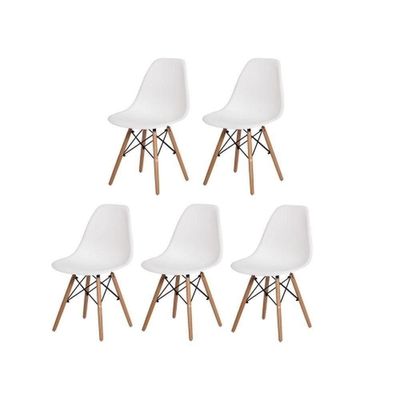 Conjunto De Mesa De Jantar Eames Eiffel Redonda 100cm Tampo De Madeira Branco Com 5 Cadeiras Brancas