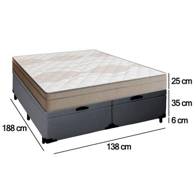 Cama Box Baú Casal Bipartido Sintético + Colchão De Molas Ensacadas Portobel Ipanema 138x188x66cm Cinza