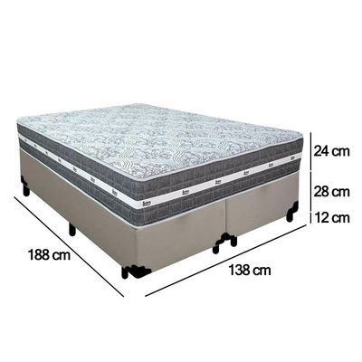 Cama Box Casal Bipartido Sintético + Colchão Anjos Black Graphite Molas Ensacadas 138x188x64cm Branco
