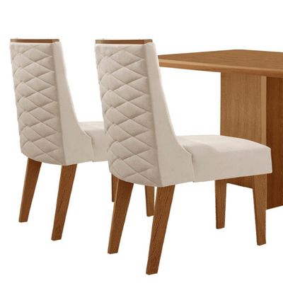 Mesa Olimpia 120 Mdf Com 4 Cadeiras Safira Veludo Creme/naturalle/naturalle