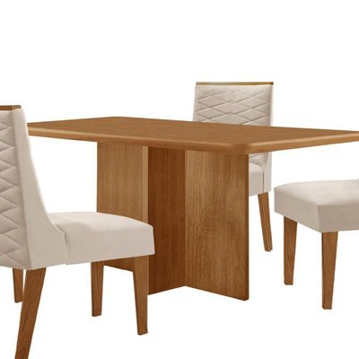 Mesa Olimpia 120 Mdf Com 4 Cadeiras Safira Veludo Creme/naturalle/naturalle