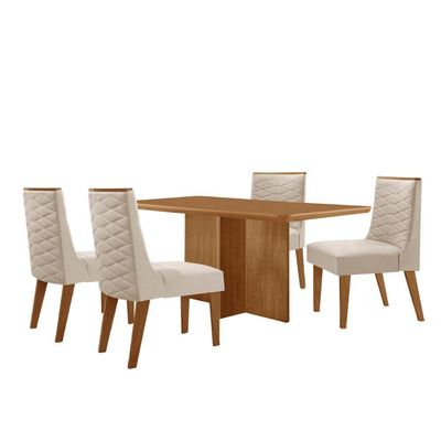 Mesa Olimpia 120 Mdf Com 4 Cadeiras Safira Veludo Creme/naturalle/naturalle
