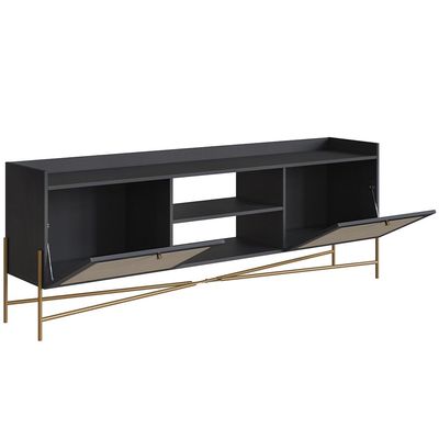 Rack Para Sala de Estar TV 65 Pol 183cm Industrial Indy A03 Nero Dourado - Lyam Decor