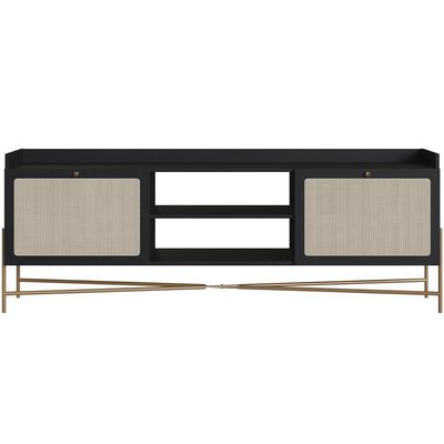 Rack Para Sala de Estar TV 65 Pol 183cm Industrial Indy A03 Nero Dourado - Lyam Decor