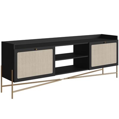 Rack Para Sala de Estar TV 65 Pol 183cm Industrial Indy A03 Nero Dourado - Lyam Decor