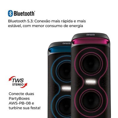 Caixa de Som Party Box Aiwa AWS-PB-08 Preta Bivolt