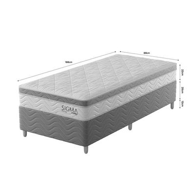 Cama Box com Colchão Solteiro Sigma Molas Ensacadas (22x88x188) Branco e Cinza
