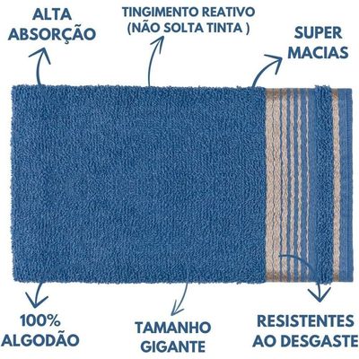 Jogo De Toalhas Luxury Soft Beka 360 G-m² 2 Banho + 2 Rosto + 2 Piso Luxo Azul