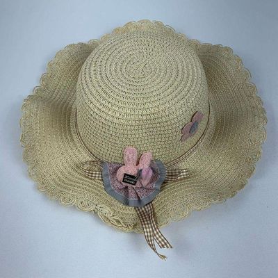 Chapéu De Palha Sintética Infantil Moda Praia Com Coelhinho Com Elástico caramelo