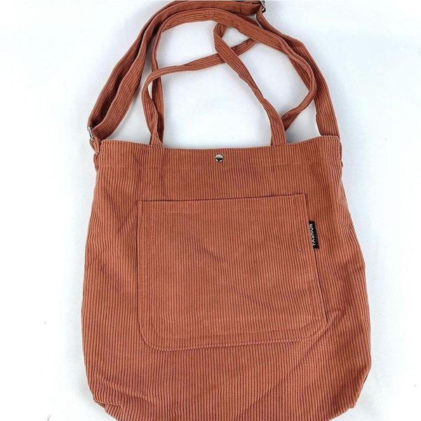 Bolsa Sacola Feminina Veludo Cotelê Casual Escolar Faculdade Bolsa Tote Retrô areia