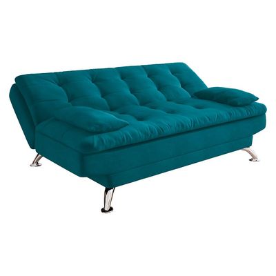Sofá-Cama Casal 3 Lugares Premium A2 Suede Azul Turquesa