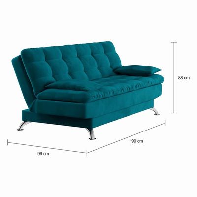 Sofá-Cama Casal 3 Lugares Excelencia Suede Azul Turquesa