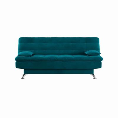Sofá-Cama Casal 3 Lugares Excelencia Suede Azul Turquesa