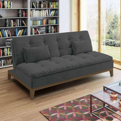 Sofá-Cama 3 Lugares Casal Premium Base e Pés de Madeira Suede Cinza