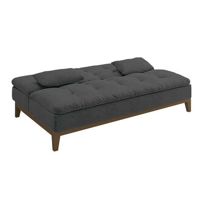 Sofá-Cama 3 Lugares Casal Premium Base e Pés de Madeira Suede Cinza