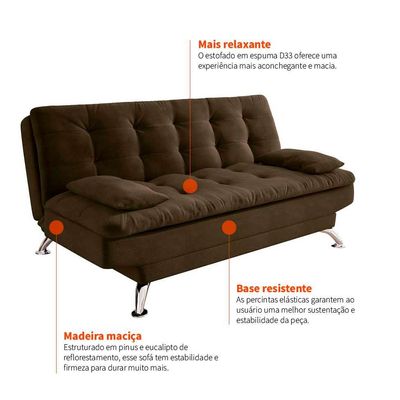 Sofá-Cama 3 Lugares Casal Premium II Suede Café