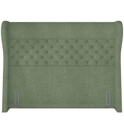 Kit Cabeceira Cama Box Casal 195 cm Madrid com Puff Recamier Santorini Bouclê Oliva - Lyam Decor