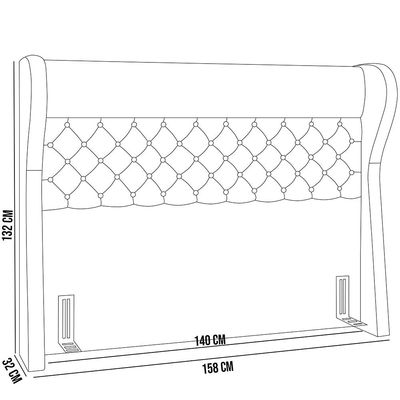 Kit Cabeceira Cama Box Casal 140 cm Madrid com Puff Recamier Santorini Bouclê Preto - Lyam Decor