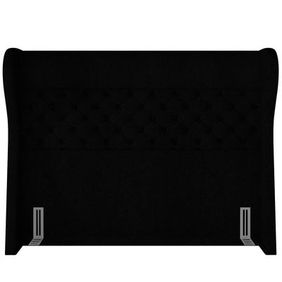 Kit Cabeceira Cama Box Casal 140 cm Madrid com Puff Recamier Santorini Bouclê Preto - Lyam Decor