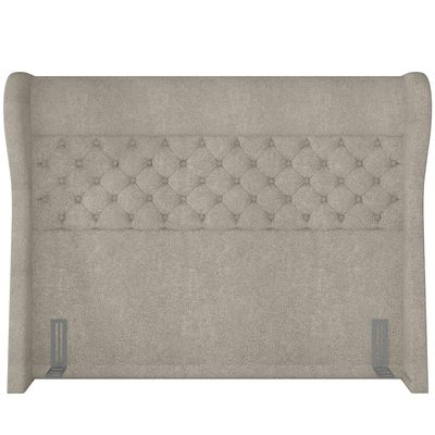 Kit Cabeceira Cama Box Casal 195 cm Madrid com Puff Recamier Santorini Bouclê Creme - Lyam Decor