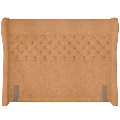 Kit Cabeceira Cama Box Casal 195 cm Madrid com Puff Recamier Santorini Bouclê Mostarda - Lyam Decor