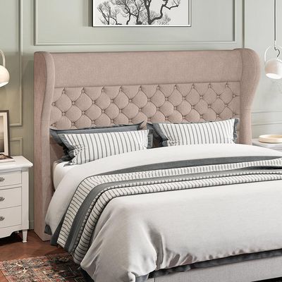 Kit Cabeceira Cama Box Casal 160 cm Madrid com Puff Recamier Santorini Linho Bege - Lyam Decor
