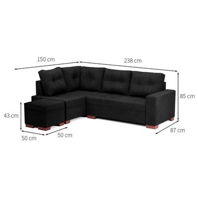 Sofá de Canto 6 Lugares Gávea Suede Preto
