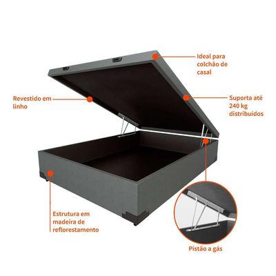 Base para Cama Box Casal Guldi com Baú Linho (47x138x188 cm) Cinza