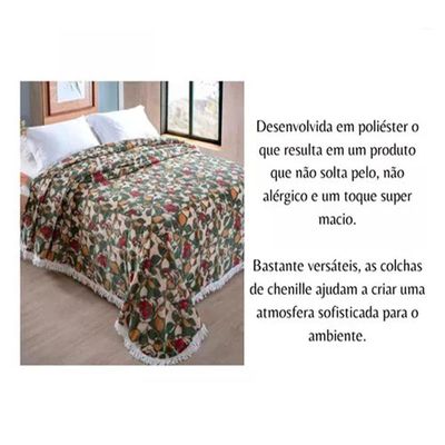 Colcha Chenille Canelada Rafaella 220x240cm Verde Jolitex