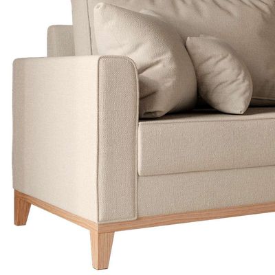 Sofá 3 Lugares Beny Base de Madeira Linho Cotton Bege