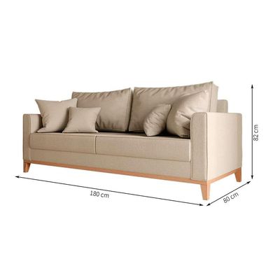 Sofá 3 Lugares Beny Base de Madeira Linho Cotton Bege
