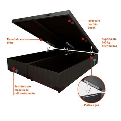 Base para Cama Box Queen Martin Premium com Baú Linho (47x158x198 cm) Grafite