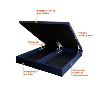 Base para Cama Box Queen Guldi com Baú Linho (47x158x198 cm) Azul Marinho