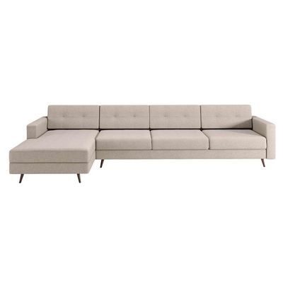 Sofá 4 Lugares Living com Chaise Esquerdo Pé Palito Linho Cotton Cru