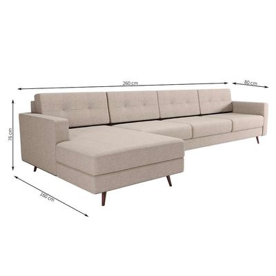 Sofá 4 Lugares Living com Chaise Esquerdo Pé Palito Linho Cotton Cru