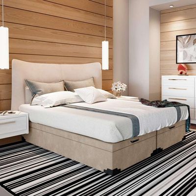 Base para Cama Box Queen Martin Premium com Baú Suede (45x158x198) Bege
