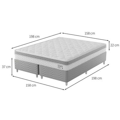 Cama Box com Colchão Queen Sigma Molas Ensacadas (22x158x198) Branco e Cinza