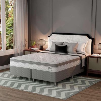 Cama Box com Colchão Queen Sigma Molas Ensacadas (22x158x198) Branco e Cinza
