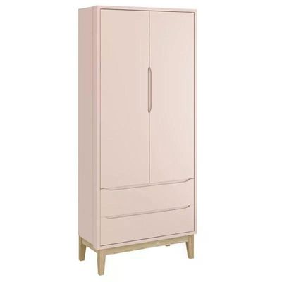 Dormitório Classic 2 Portas Rosa Com Pés Madeira Natural E Colchão D18 Branco Reller Móveis Rosa