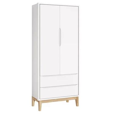 Jogo De Quarto Classic Guarda Roupa 2 Portas E Berço Branco Fosco Com Pés Madeira Natural Reller Móveis Branco Fosco