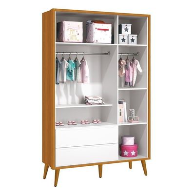 Dormitório Infantil Theo Retrô 3 Portas Cômoda E Berço Branco Savana Com Pés Amadeirado Reller Móveis