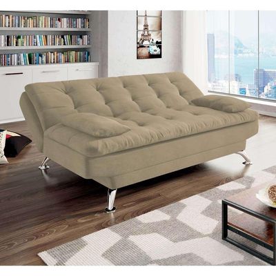 Sofá-Cama 3 Lugares Casal Premium Suede Velvet Bege