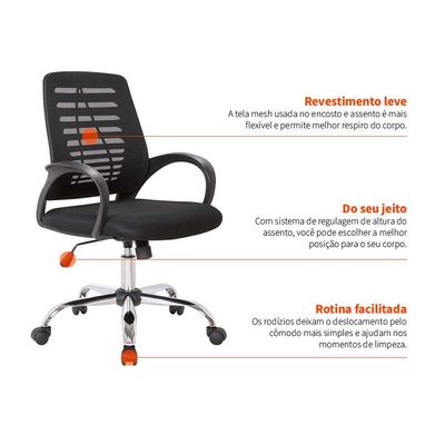 Cadeira de Escritório Secretária Giratória Light Preta
