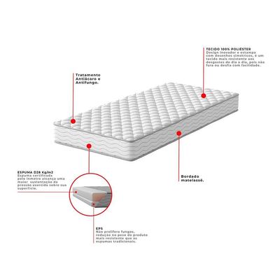 Cama Box com Colchão Solteiro Howie Espuma D28 (17x88x188) Branco e Cinza