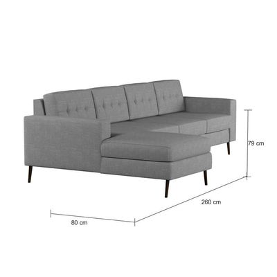 Sofá 4 Lugares Leave com Chaise Esquerdo Pé Palito Linho Cotton Cinza