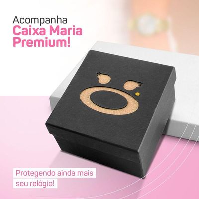 Relogio Feminino Banhado Aço + Brincos Strass Colar + Caixa Social Original Presente Casual Ponteiro