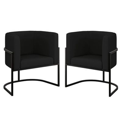 Kit 02 Poltronas Lua Sala Decorativa Base Ferro Gold Corino Preto